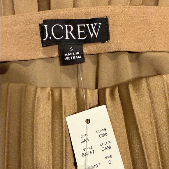 NWT J. Crew Tan A-Line Pleated Satin Skirt - Picture 3 of 6
